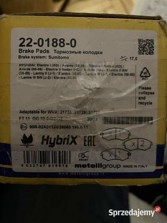 Klocki przód Hyundai 2201880 Wesoła