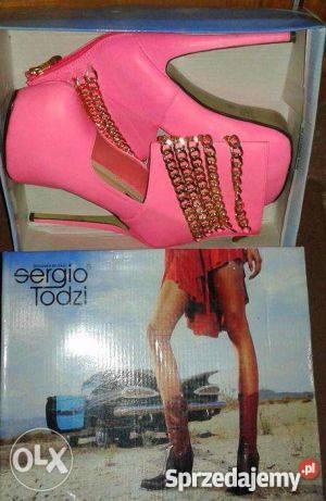 OKAZJA neonowe różowe platformy 39 Czółenka Turek