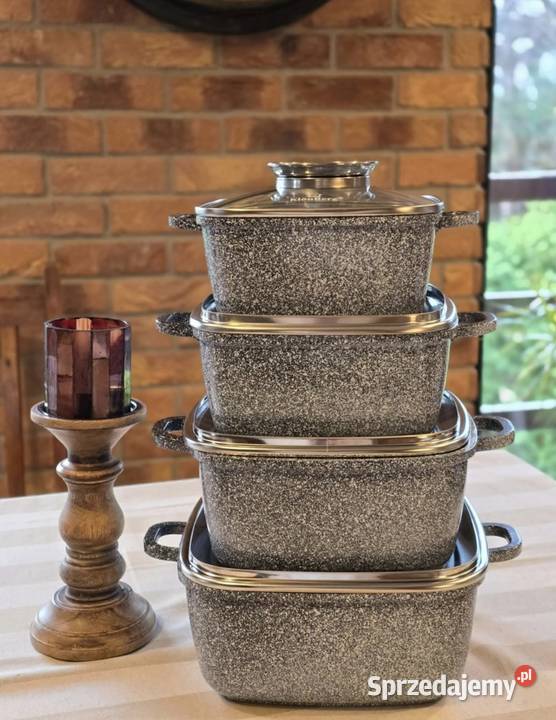 259 Zestaw 4 sztuk brytfanek marmurkowych Wyposażenie wnętrz Zabrze