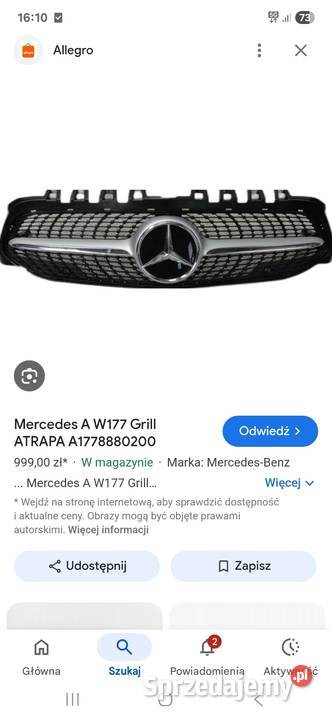 Atrapa przód Mercedes A Klasa w177 Części samochodowe Łask