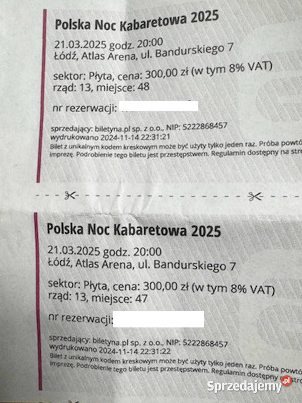 Bilet na Polska Noc Kabaretowa 2025 Łódź Atlas łódzkie Tuszyn sprzedam