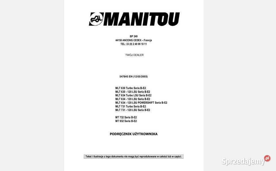 Manitou 630, 634, 731, 732, 932 Turbo podręcznik użytk. PL