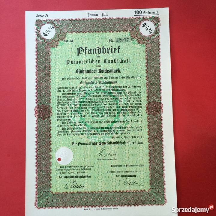 17 Papiery wartościowe 100 Reichsmark Szczecin