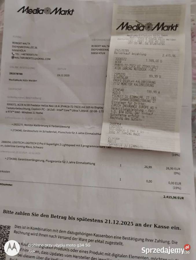 Laptop gamingowy Predator 18 18-18.9" Sława Wielkopolska