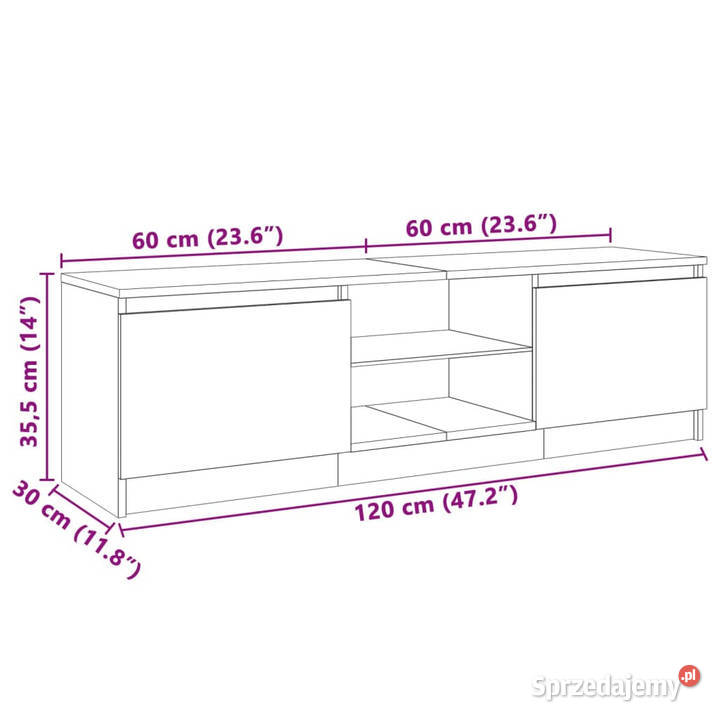 Szafka pod TV z LED przydymiony dąb 120x30x355 Warszawa