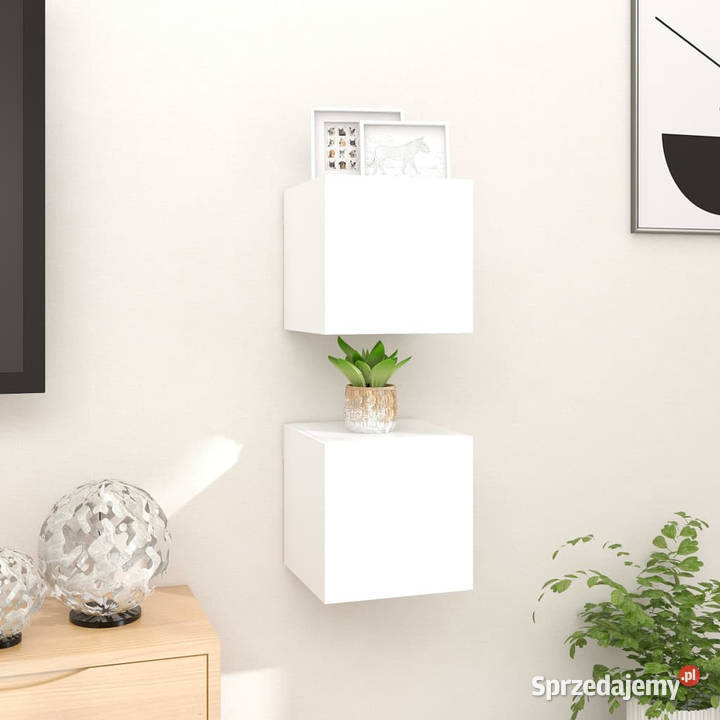 Wiszące szafki telewizyjne 2 białe 305x30x30 Warszawa