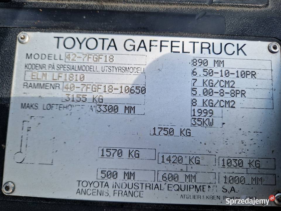 Wózek widłowy TOYOTA 7FGF 18 Wolbrom