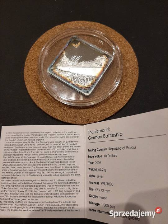 Palau 2009 10 dolarów BISMARCK Okręt Wojenny Sosnowiec