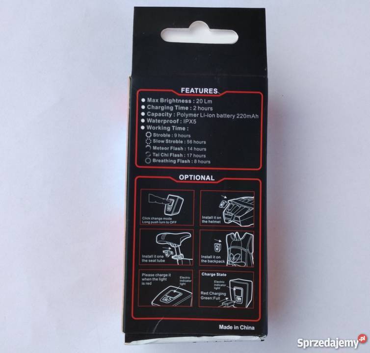 Tylne światło RockBros USB waterproof 5 trybów Dęblin