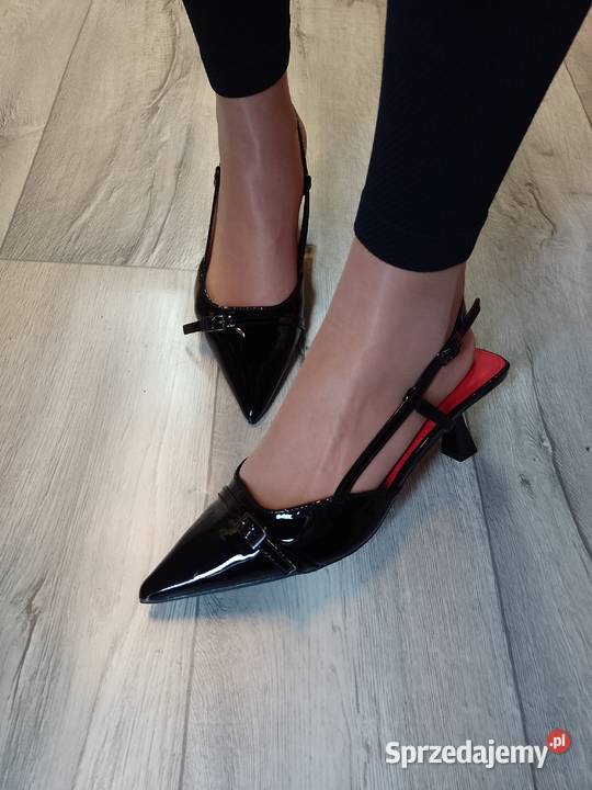 4041 Czarne czółenka wieczorowe z odkrytą piętą 26cm Kraków