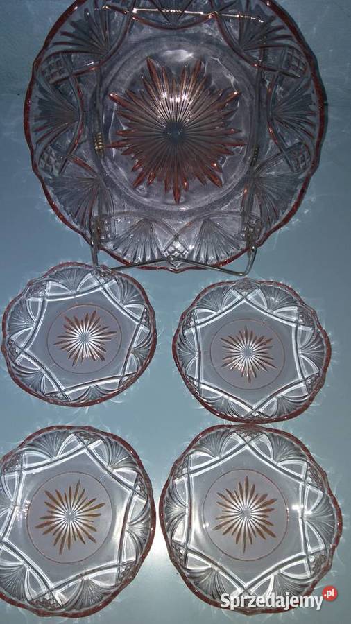 Zestaw szklany 14 Hortensja różowe talerze Porcelana i szkło Łódź