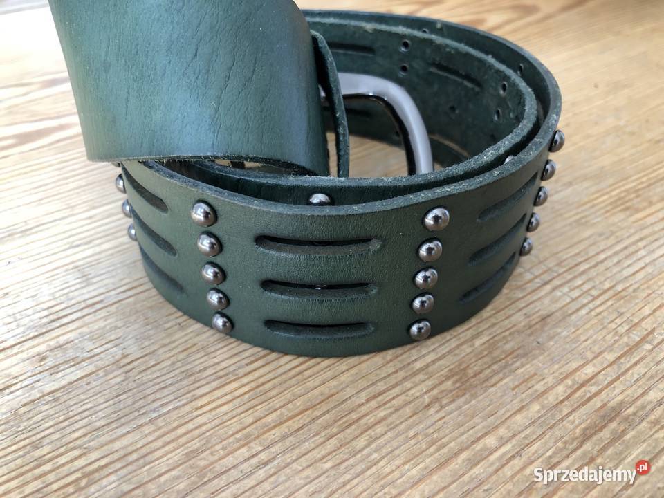Pasek skórzany zielony ciemny z napami Danier Gdańsk sprzedam