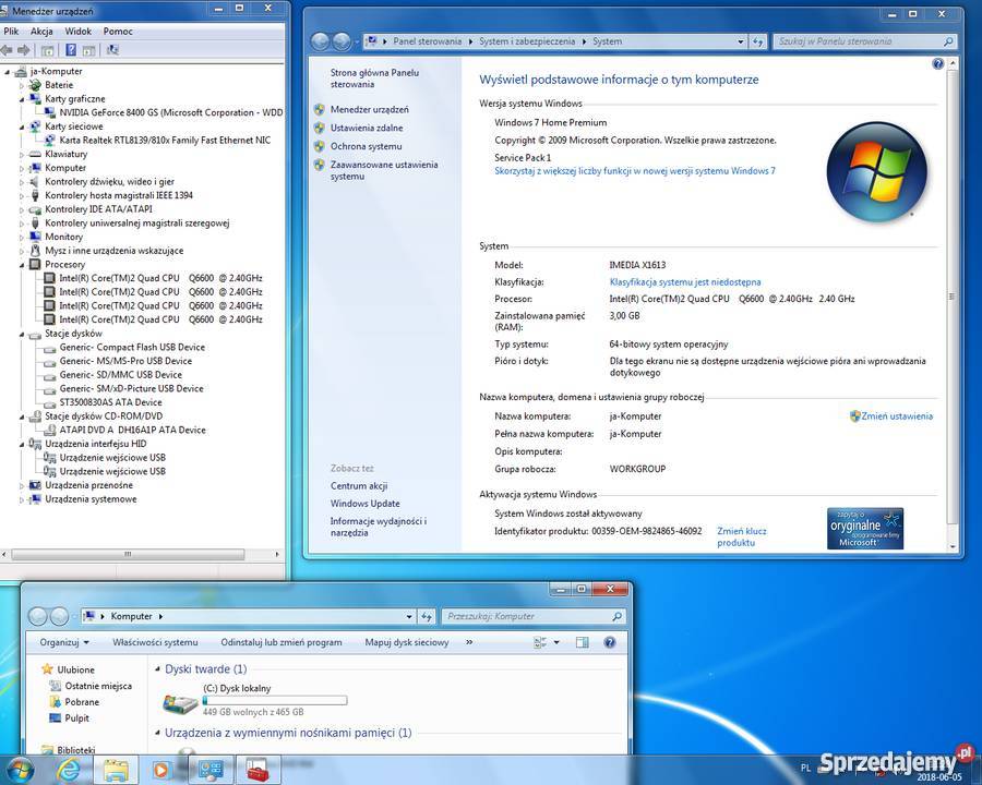 Core2Quad 6600 RAM 3GB dysk 500GB DVDRW GeForce sprzedam