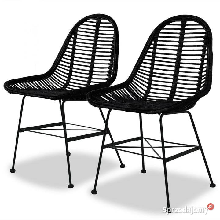 Krzesła stołowe 2 czarne naturalny rattan244571