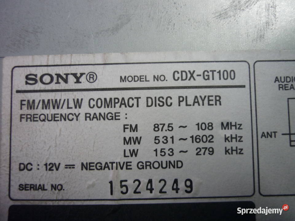 Radioodtwarzacz SONY CDX GT100 sprawne w 100 Sony Łódź