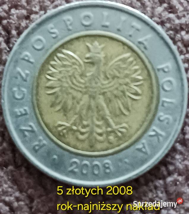 5 Złotych 2008 r najniższy nakład Konin sprzedam
