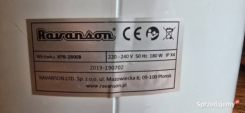 Wirówka RAVANSON XPB2800 nowa prędkość wirowania śląskie Chorzów sprzedam