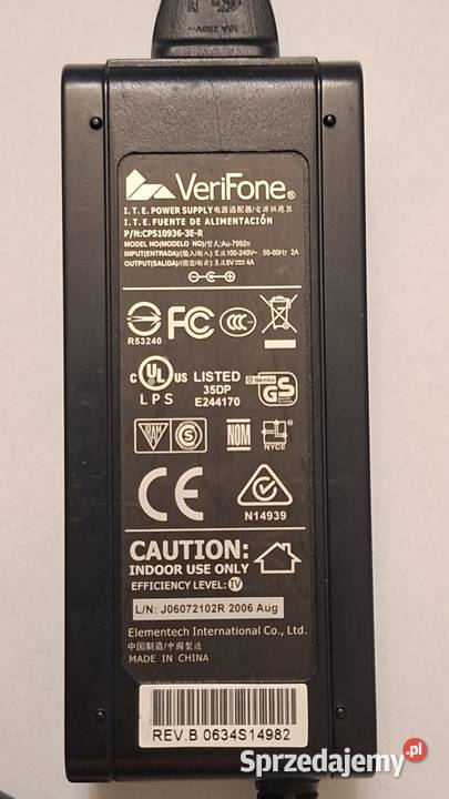 Zasilacz VeriFone Au7992n z kablem zasilającym Zielona Góra