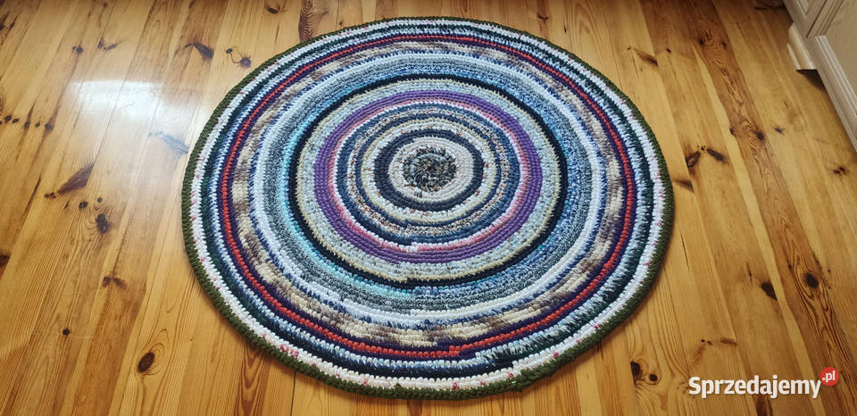 Dywan okrągły średnica 126 rękodzieło zero waste 126m Łódź