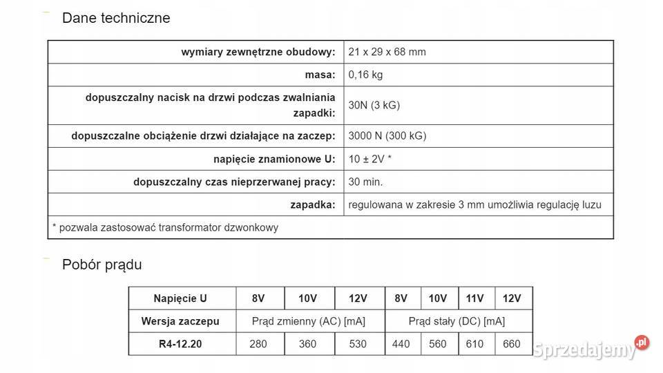 kaseta elektrozaczep 12V RAL rygiel furtki Bl Targanice