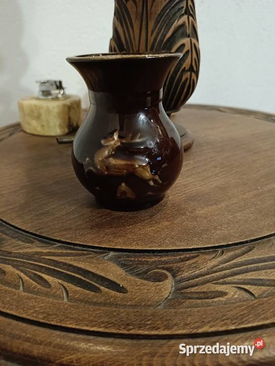 Wazonik z ceramiki PRL vintage z motywem Lipno