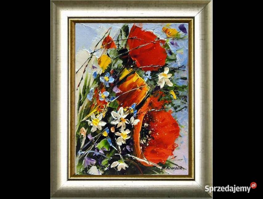 Bukiecik Obraz olejny 18x24 maki bukiet kwiaty Warszawa