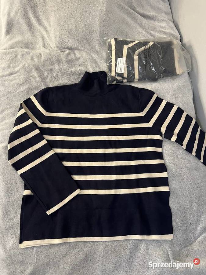 Sweter golf w paski grantowy kremowy nowy podkarpackie Jasło