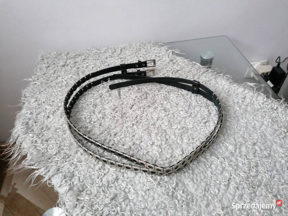 NOWY CZARNY PODWÓJNY PASEK Z ĆWIEKAMI Łódź