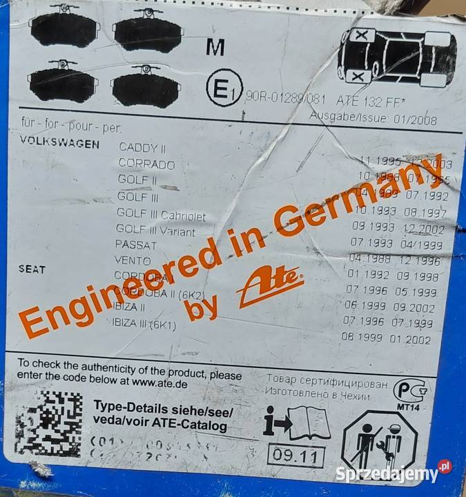 ATE KLOCKI HAMULCOWE PRZÓD SEAT IBIZA II VW GOLF Mielęcin