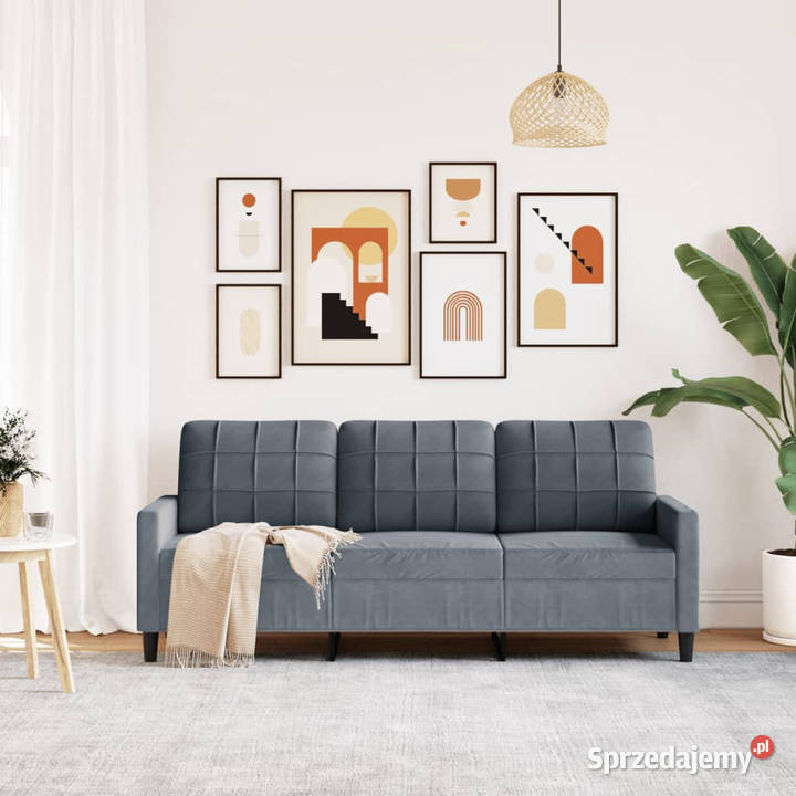 Sofa 3osobowa ciemnoszara 180 obita aksamitem Warszawa sprzedam