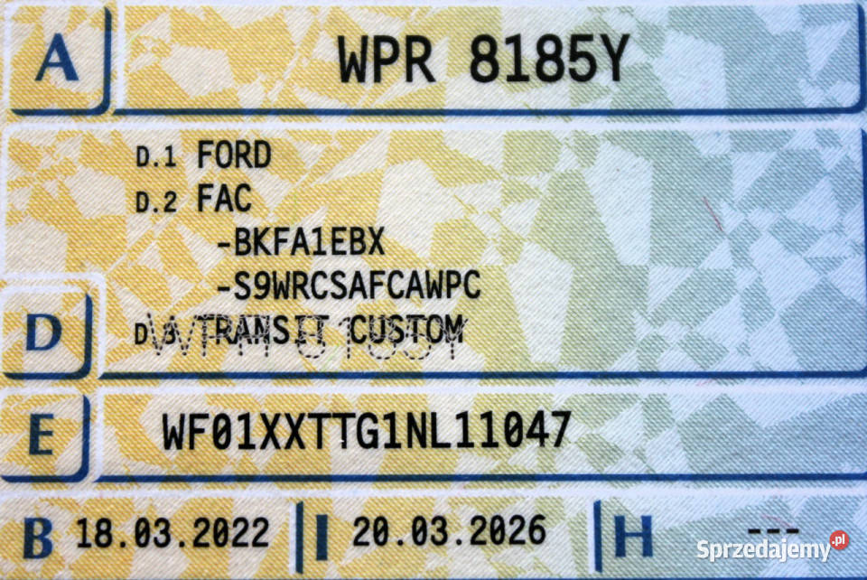 Ford Transit Custom 9osob L2 130 Salon FV23 1WŁ Sokołów sprzedam
