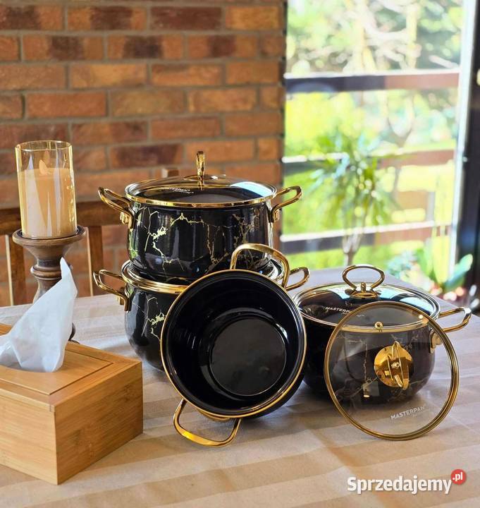 Garnki emalia 4 czarny marmur Szczecin