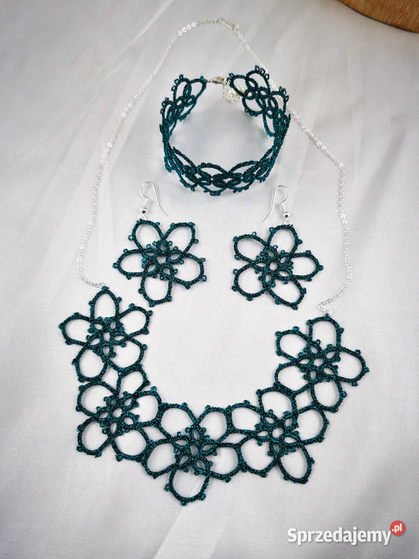 Komplet biżuterii frywolitka Wiśniowa