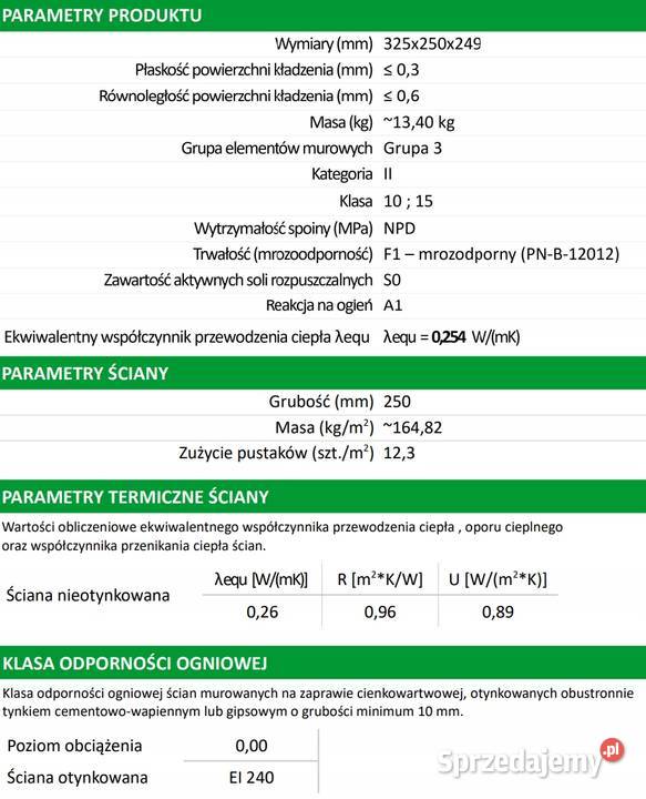 TERMOton pustak 25 PW325x250x235 Diament kl15 małopolskie Gdów sprzedam