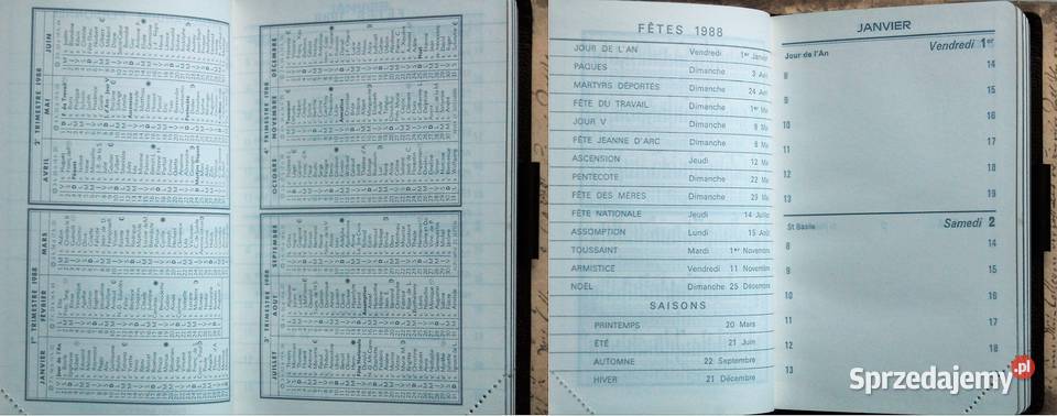 Kalendarz 1988 r z ołówkiem Paryż Francja Biuro lubelskie Lublin