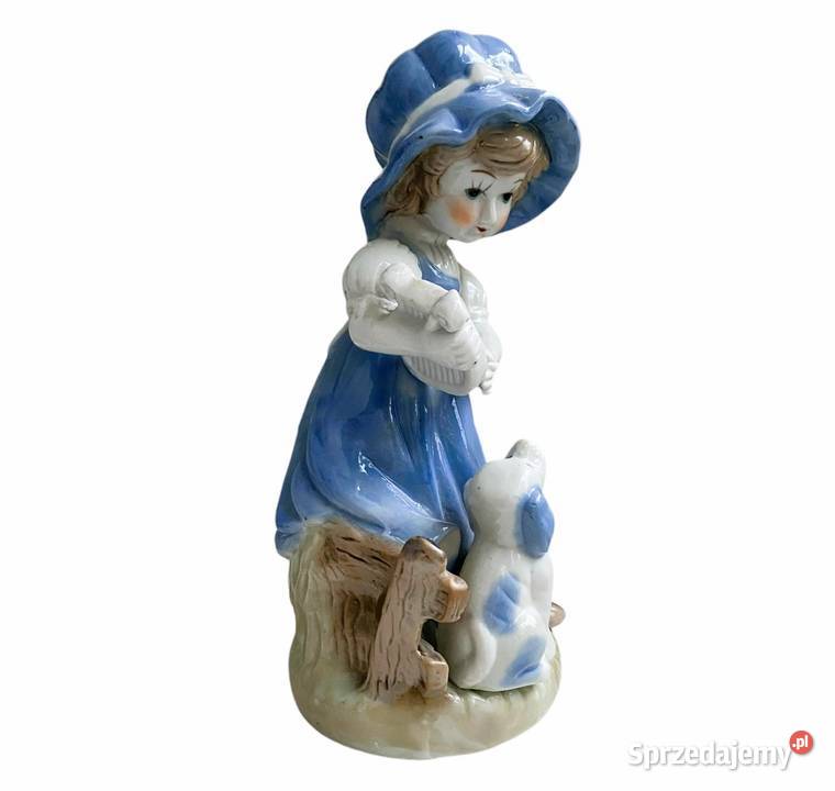 Figurka porcelanowa dziewczynka z harfą i psem