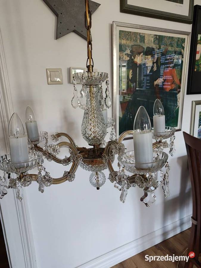 Lampa wisząca metal kryształ Czechosłowacja lata Legnica