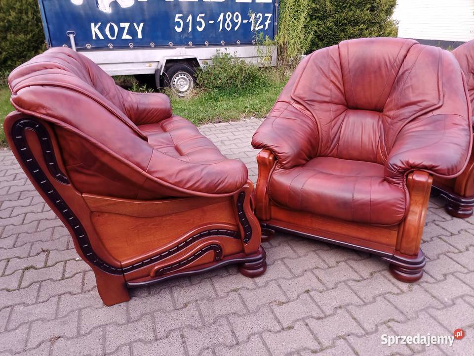 Komplet Rozkładany SUNNY 311 Dąb Skóra Brąz Kozy