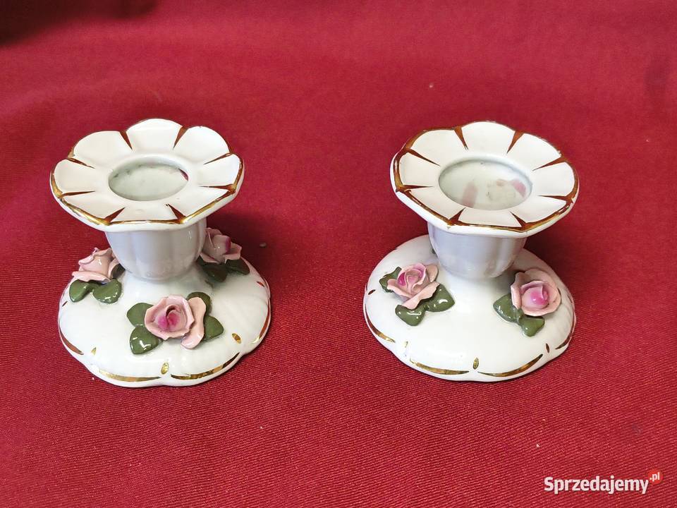 Porcelanowe świeczniki vintage Niemcy handarbeit Chorzew