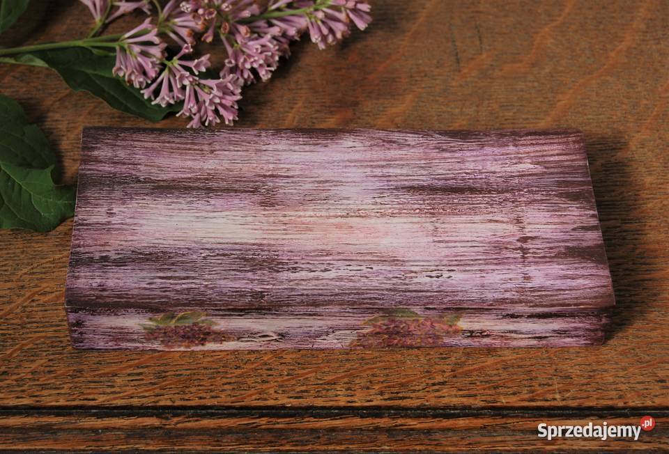 Rustykalna podstawka tacka kwiaty bzy decoupage