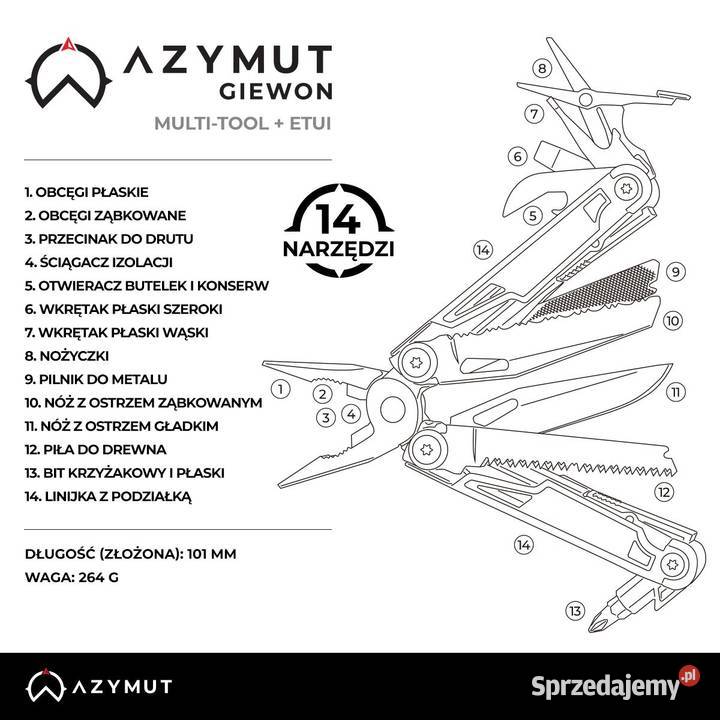 Multitool AZYMUT Giewon 14 narzędzi kabura do Pabianice