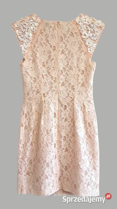 Damska sukienka koronkowa pudrowy róż na Długość Midi Spódnice i sukienki Chrzanów