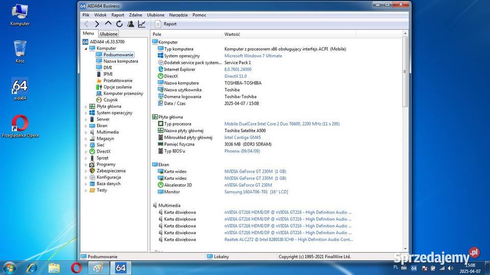 Toshiba a50019D Core2Duo 2200MHzRam4Gb Hdd500GB kujawsko-pomorskie Włocławek sprzedam
