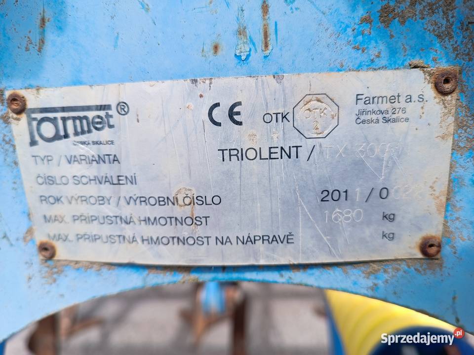 Agregat bezorkowy Farmet Triolent TX300 2011 Agregaty podlaskie Suwałki sprzedam