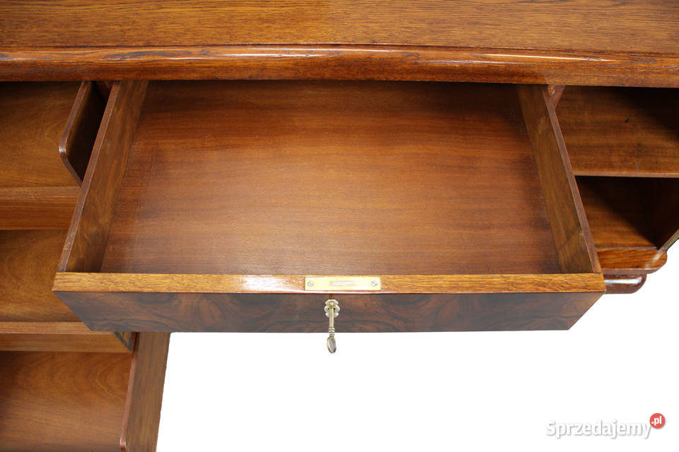 Klasyczne biurko art deco w orzechu z krzesłem