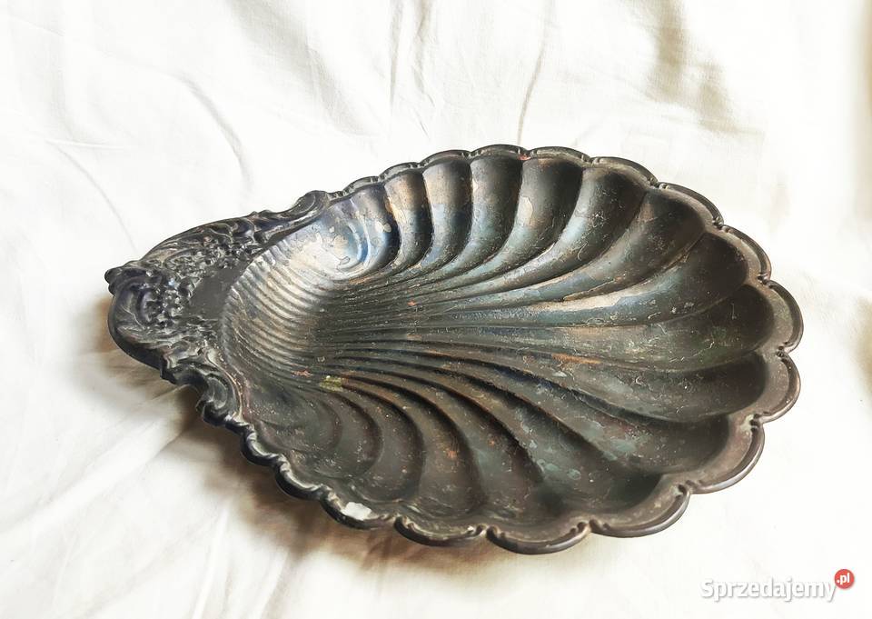Piękna metalowa patera muszla secesja vintage Antyki pomorskie Gdańsk