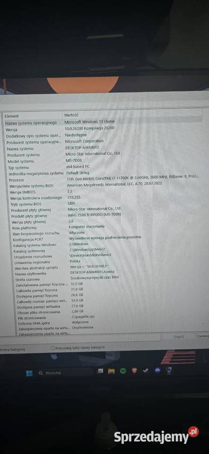 Komputer rtx 3060ti i7 11700K 32 gb ddr4 dysk
