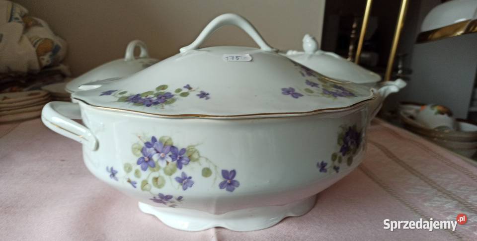 Olbrzymia Waza Fiołki Bohemia Feston Made in Gdańsk