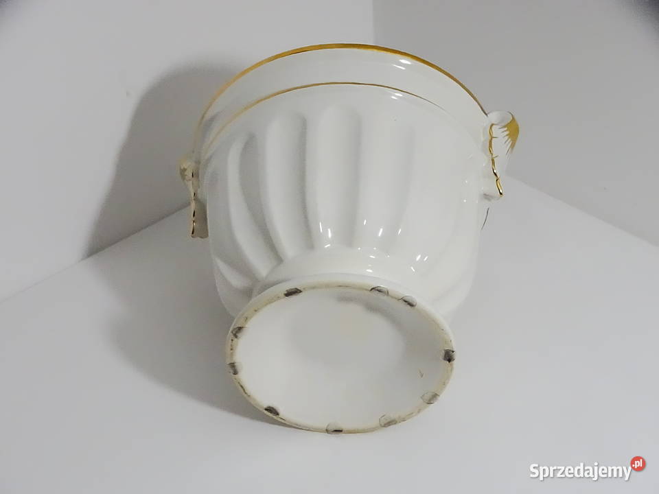 Wazon ceramiczny z uchwytami biały ze złotem