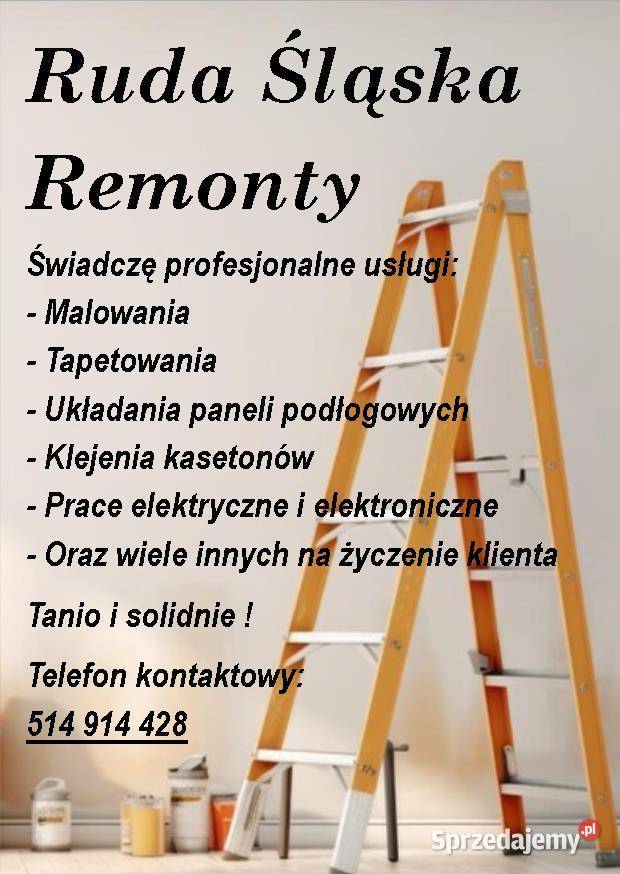 Malowanie pomieszczeń panele podłogowe remonty Ruda Śląska sprzedam